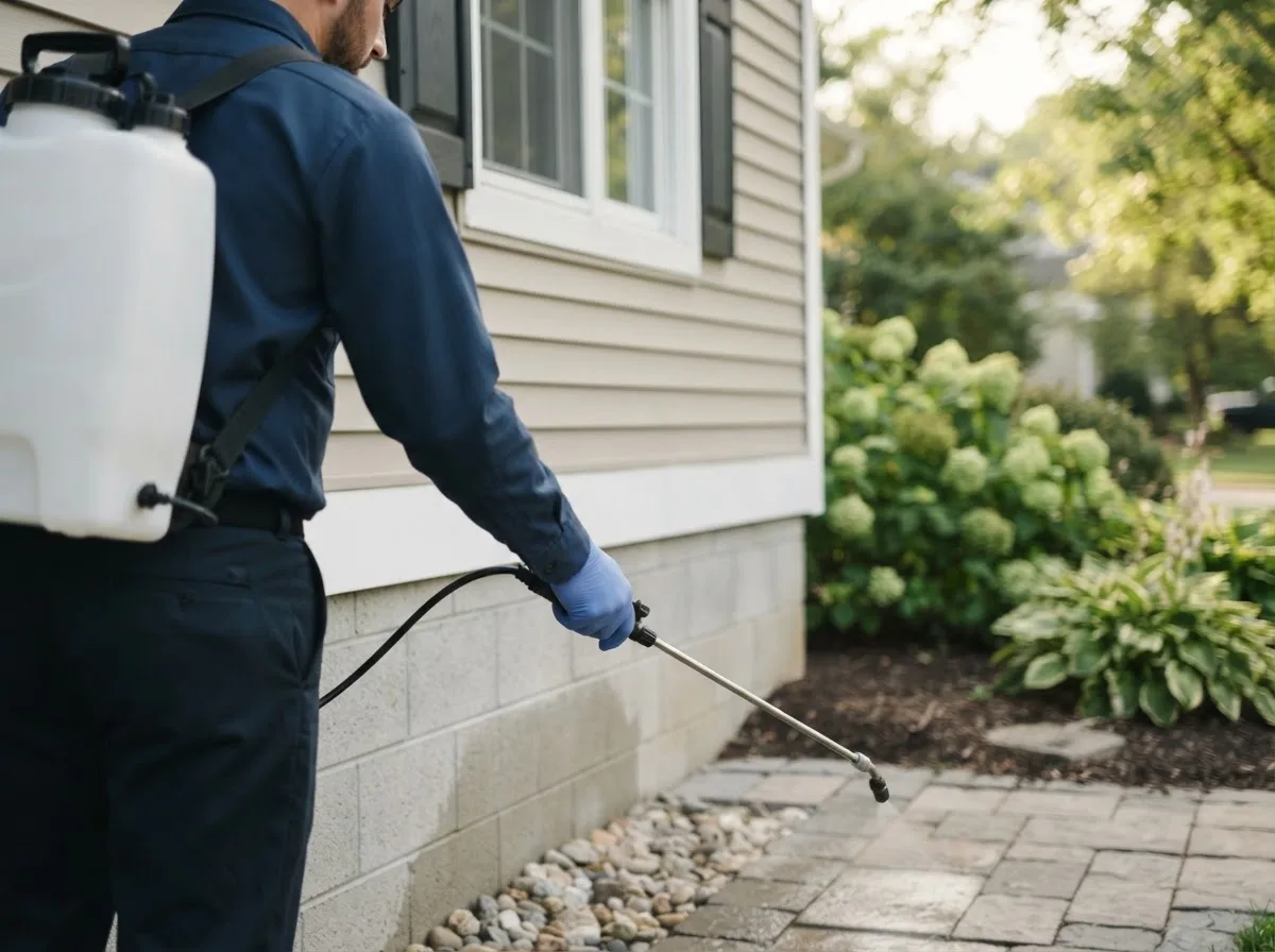 Pest control technician inspecting a home in Hemingford, NE